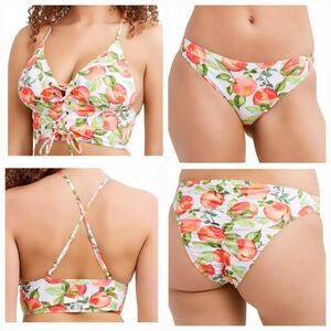 BCBG Generation Women's Peachy Lace Up Top & Ruched Bikini Bottom Size Large
